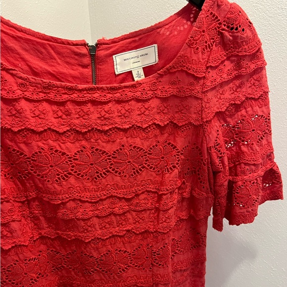 Anthropologie: Moulinette Soeurs Dazzling Lights Red Eyelet Dress - Picture 2 of 6